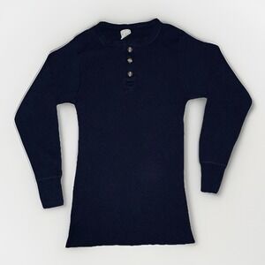 VTG 90's Greatland Apparel Medium Navy Blue Waffle Knit Thermal Grunge Henley